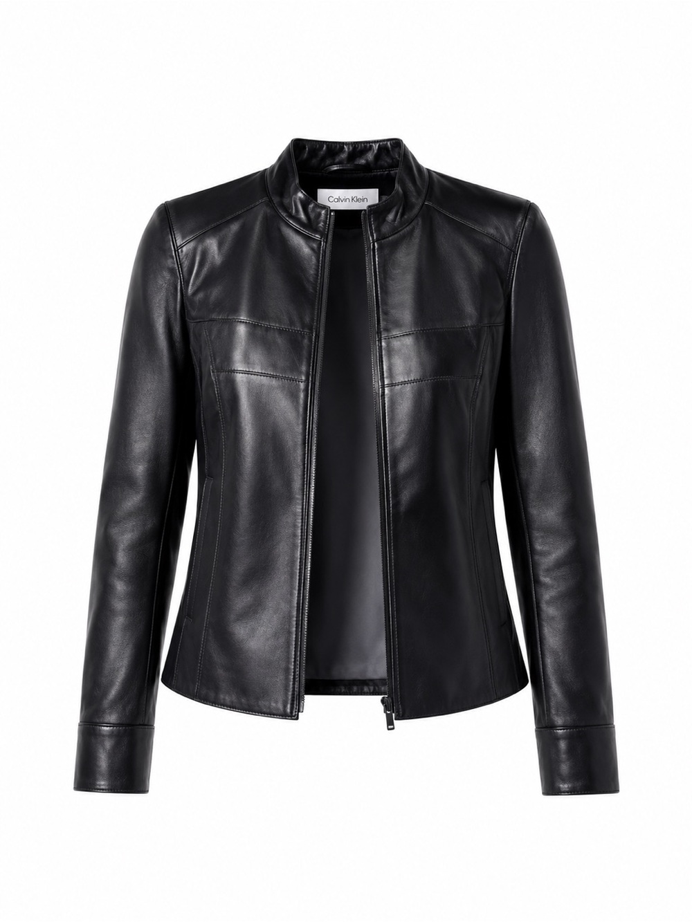 Calvin Klein Black Genuine Leather Moto Jacket Minimalist Biker Y2K Womens XL